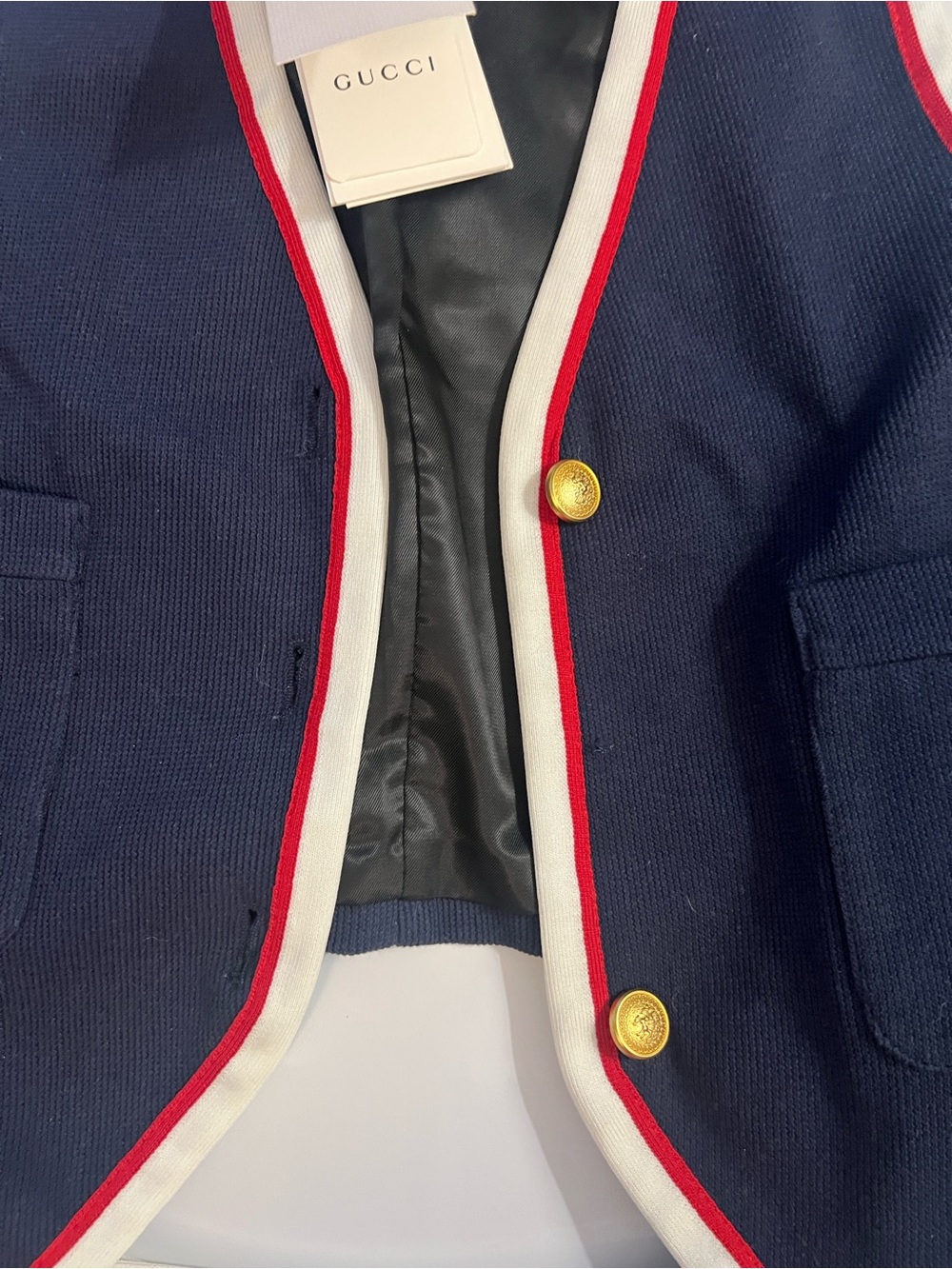 Gucci Authentic Navy Vest with Red & White Trim & Gold Buttons Ladies Medium - Picture 4 of 16